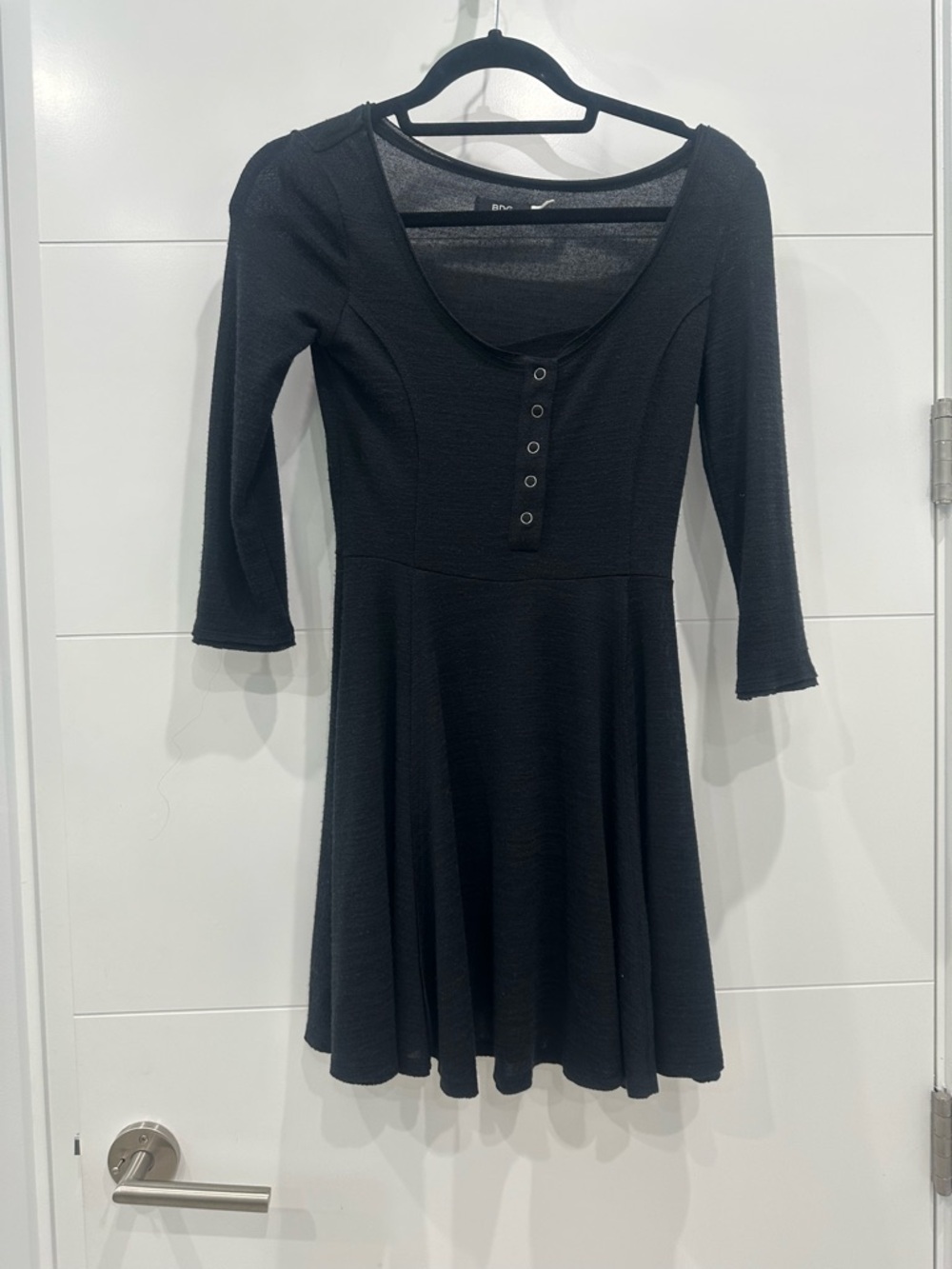 BDG Black Long-Sleeve Scoop Neck Fit-and-Flare Dress